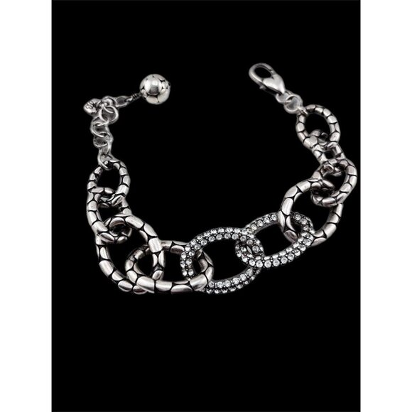 Brighton SILVER TONE TEXTURED CHAIN CRYSTAL 9" BRACELET BALL CHARM - Picture 4 of 5